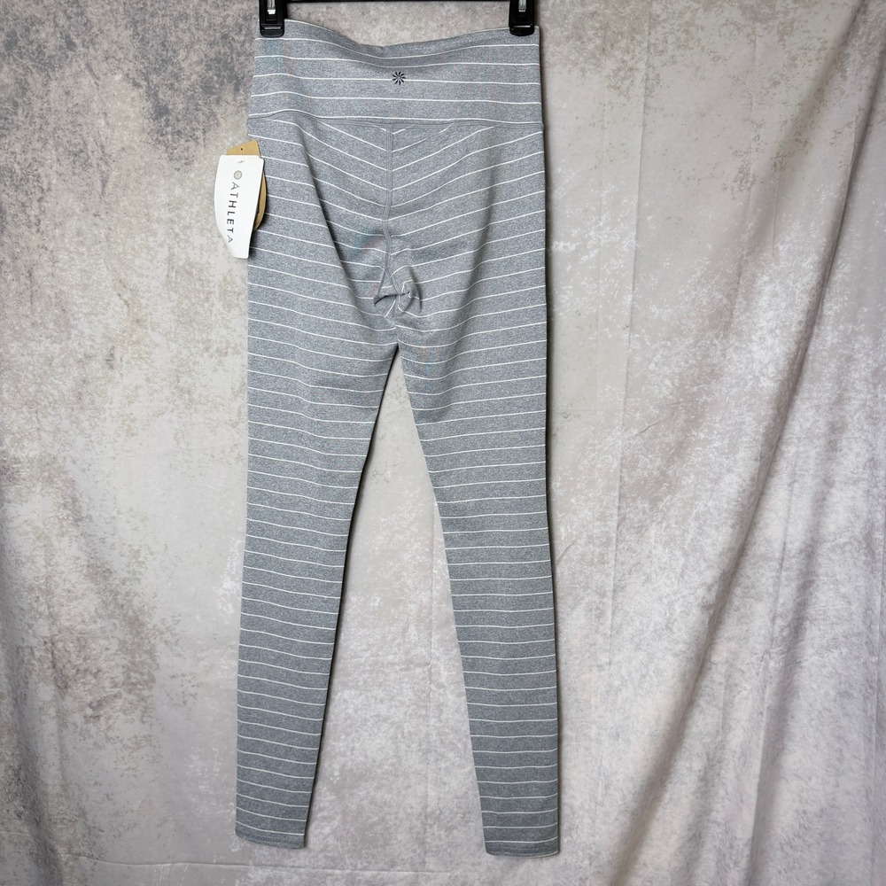Athleta Women's Gray White Stripe High Rise Yoga Leggings LycraSport NWT Size ST